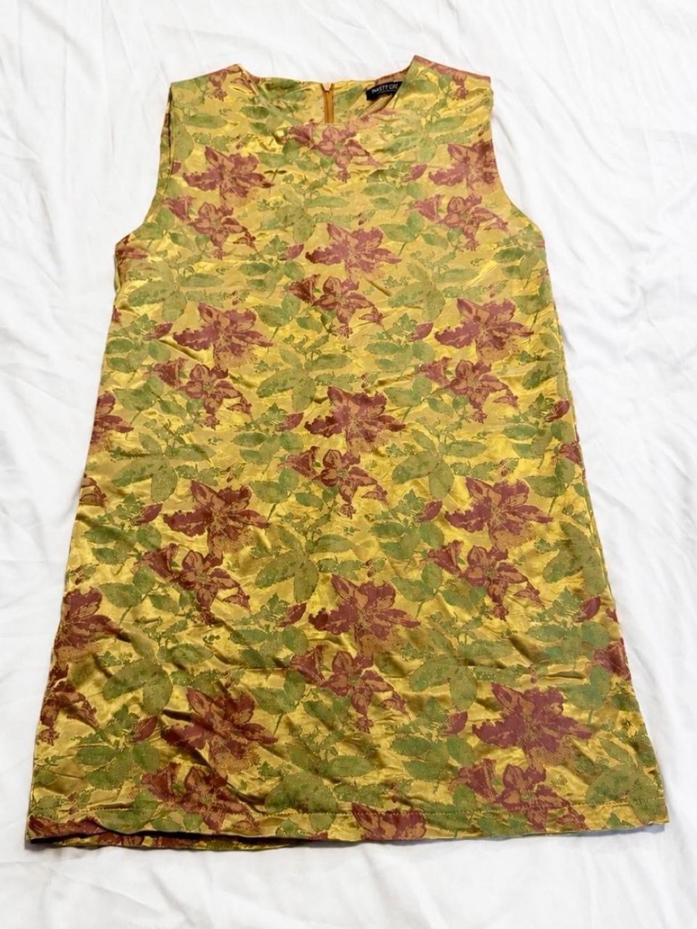 Nasty Gal Collection Floral Jacquard Mini Shift Dress Gold Retro Size 2 - Picture 4 of 8
